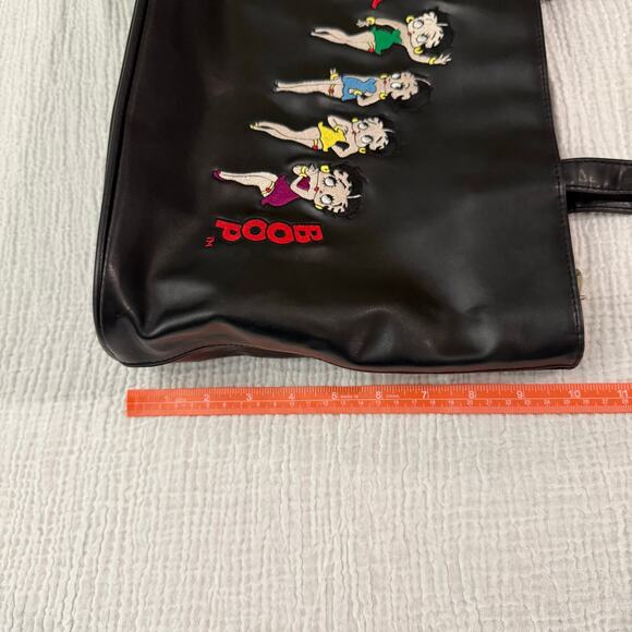 Betty Boop Shoulder Bag Tote Black Embroidered Double Handle Zip Closure - Picture 8 of 16